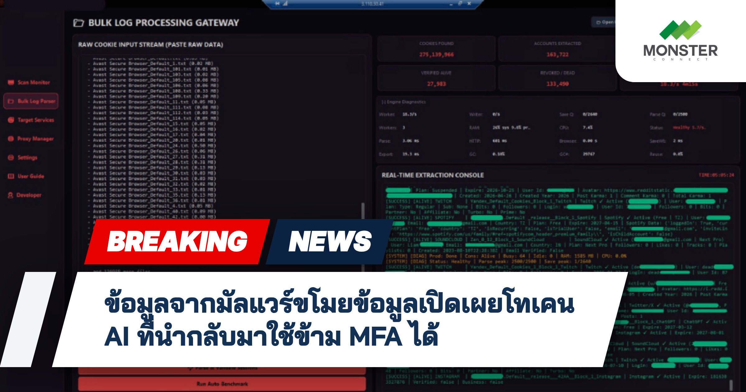 ข้อมูลจากมัลแวร์ขโมยข้อมูลเปิดเผยโทเคน AI ที่นำกลับมาใช้ข้าม MFA ได้
